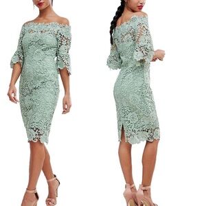 Paper Doll Mint Lace Off-Shoulder Dress